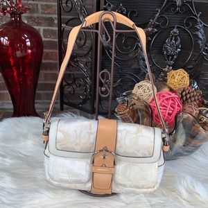 COPY - Coach Leather Canvas White &Tan Signature Bag